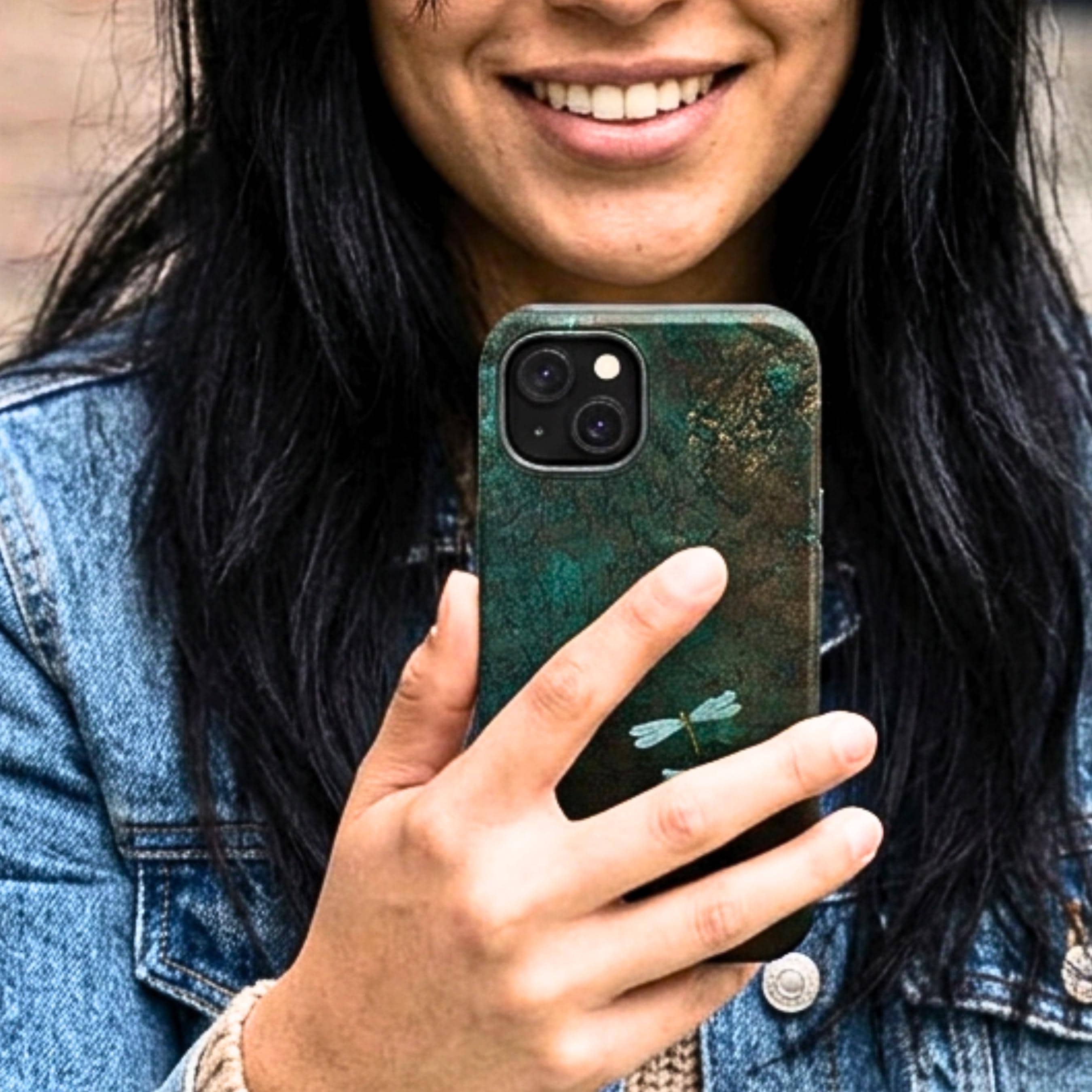 Dragonfly Phone Case | Moody Nature Dark Teal MagSafe Compatible Tough Phone Case | iPhone 17 | Samsung S26