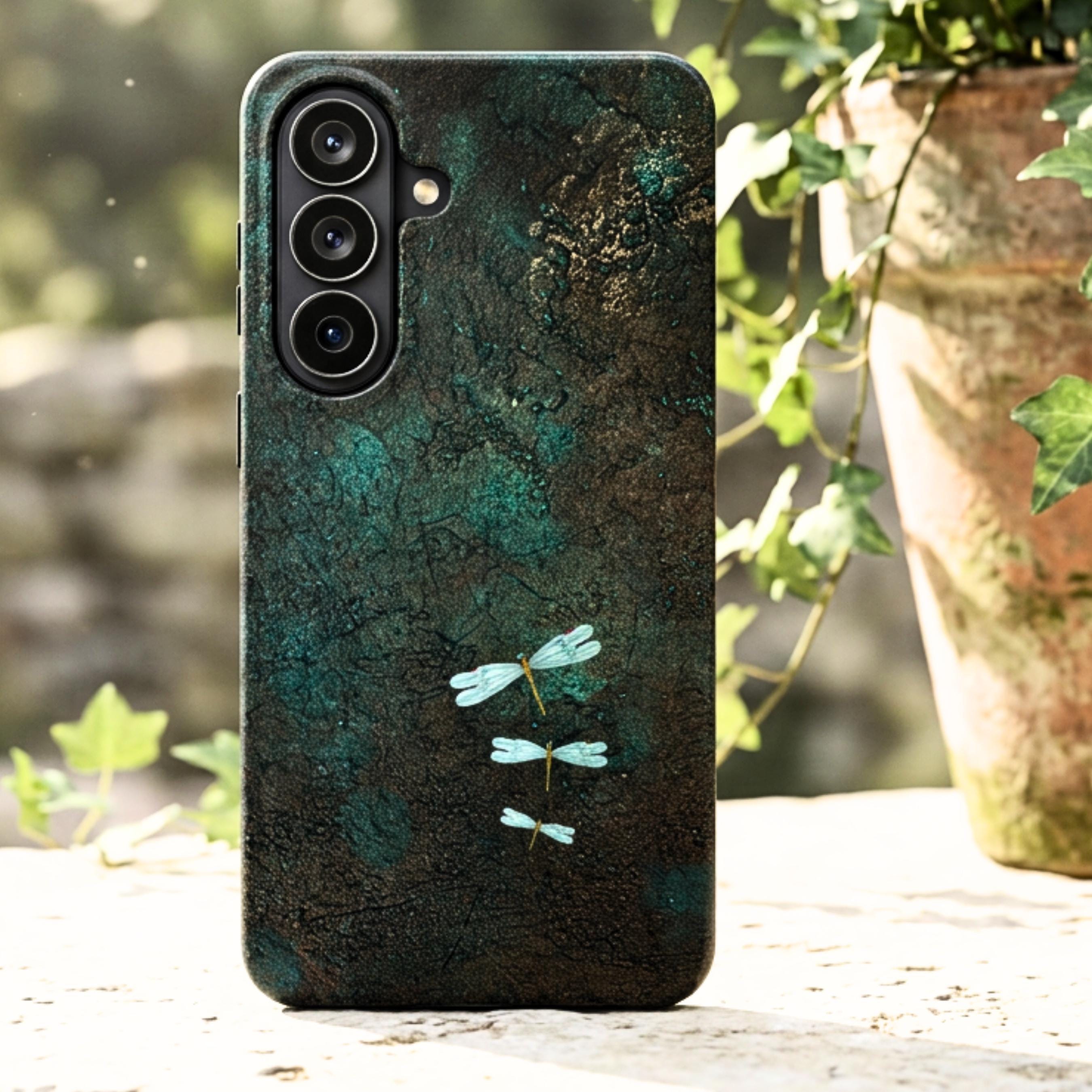 Dragonfly Phone Case | Moody Nature Dark Teal MagSafe Compatible Tough Phone Case | iPhone 17 | Samsung S26