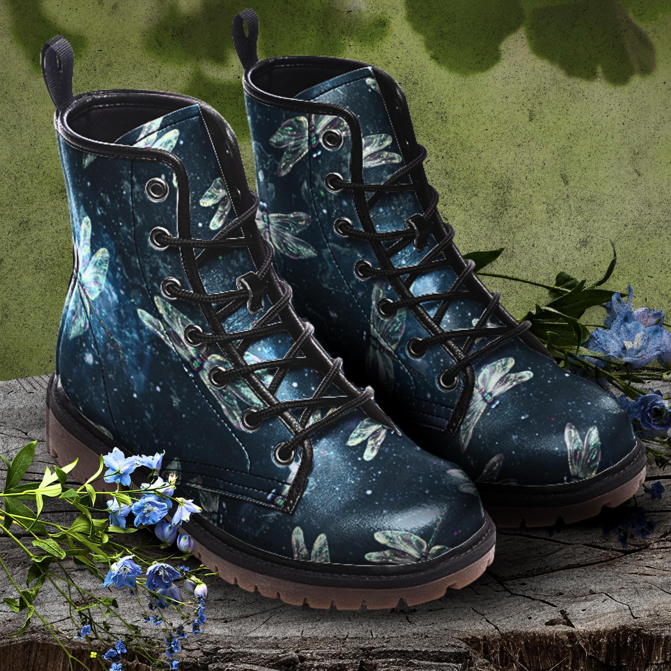 Diaphanous Dragonfly Boots — Indigo Dusk Wide Fit Lace-Up Boots