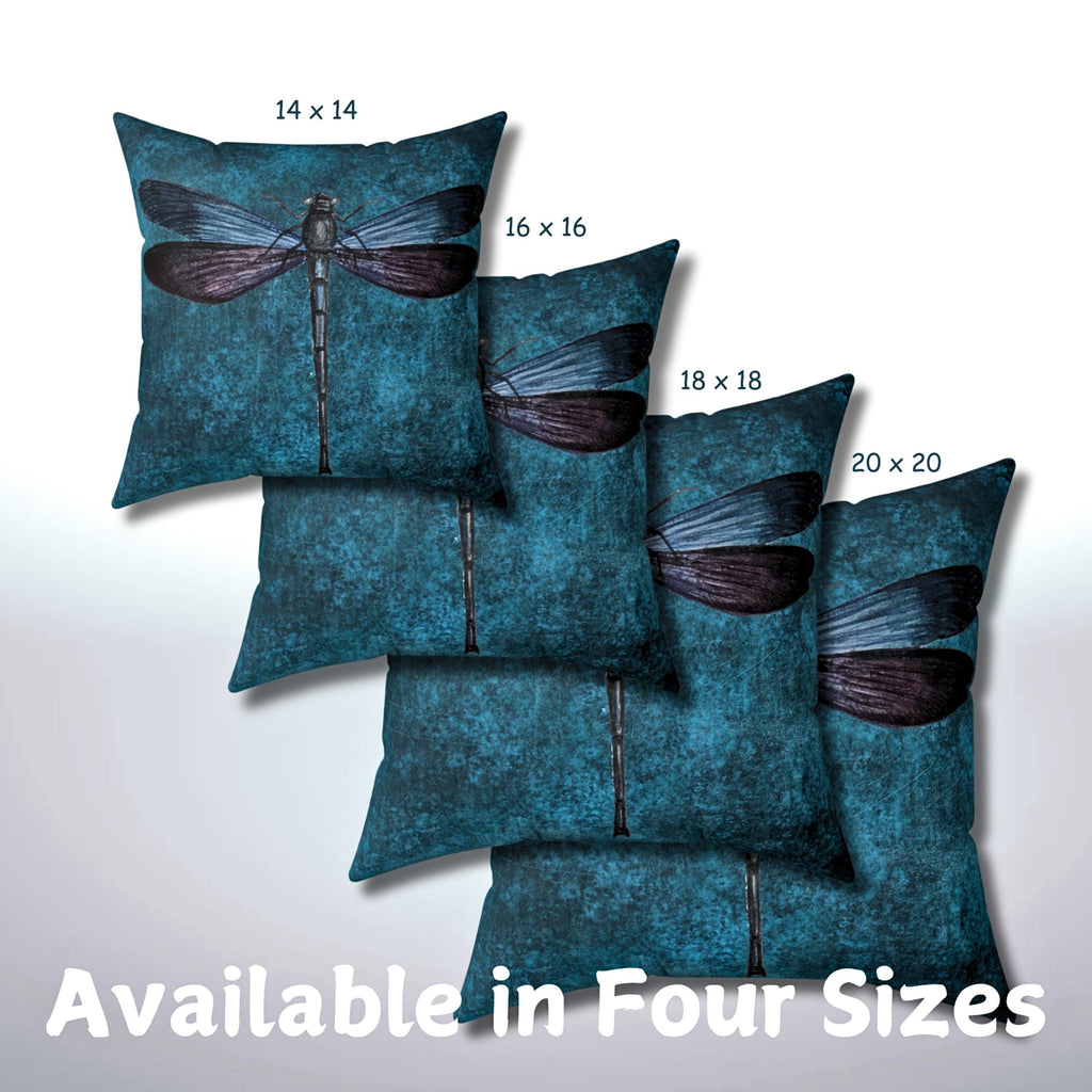 Dragonfly Faux Suede Pillow | Teal Boho Insect Nature Art Cushion