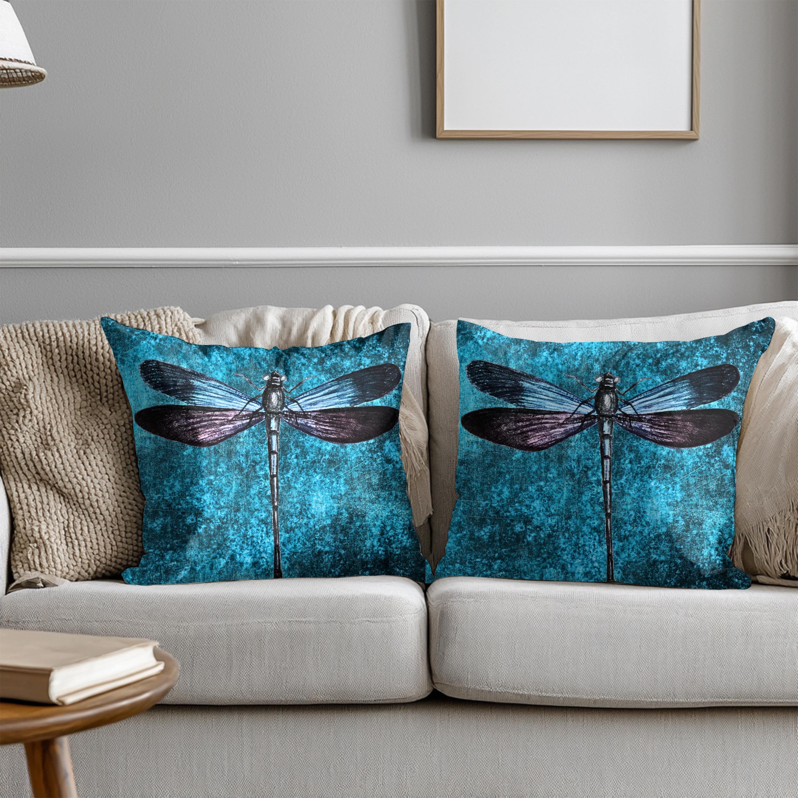 Dragonfly Faux Suede Pillow | Teal Boho Insect Nature Art Cushion