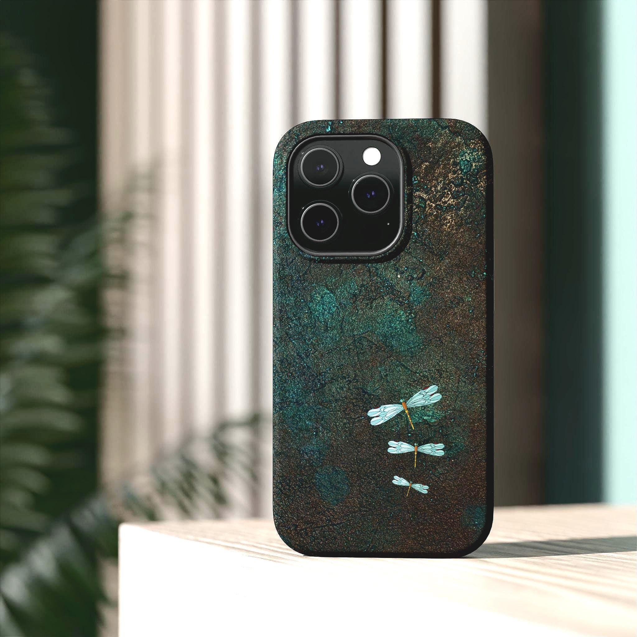 Dragonfly Phone Case | Moody Nature Dark Teal MagSafe Compatible Tough Phone Case | iPhone 17 | Samsung S26