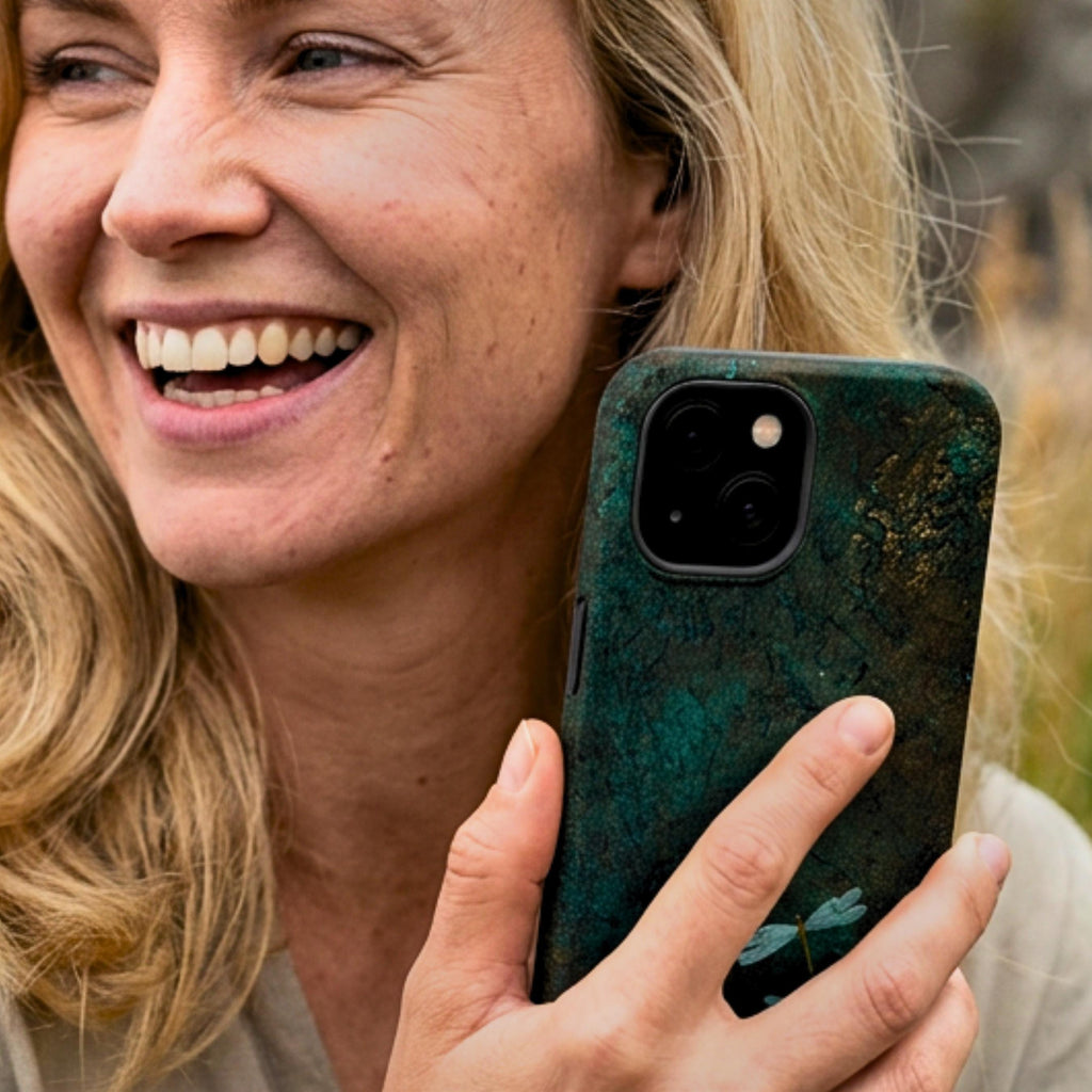Dragonfly Phone Case | Moody Nature Dark Teal MagSafe Compatible Tough Phone Case | iPhone 17 | Samsung S26