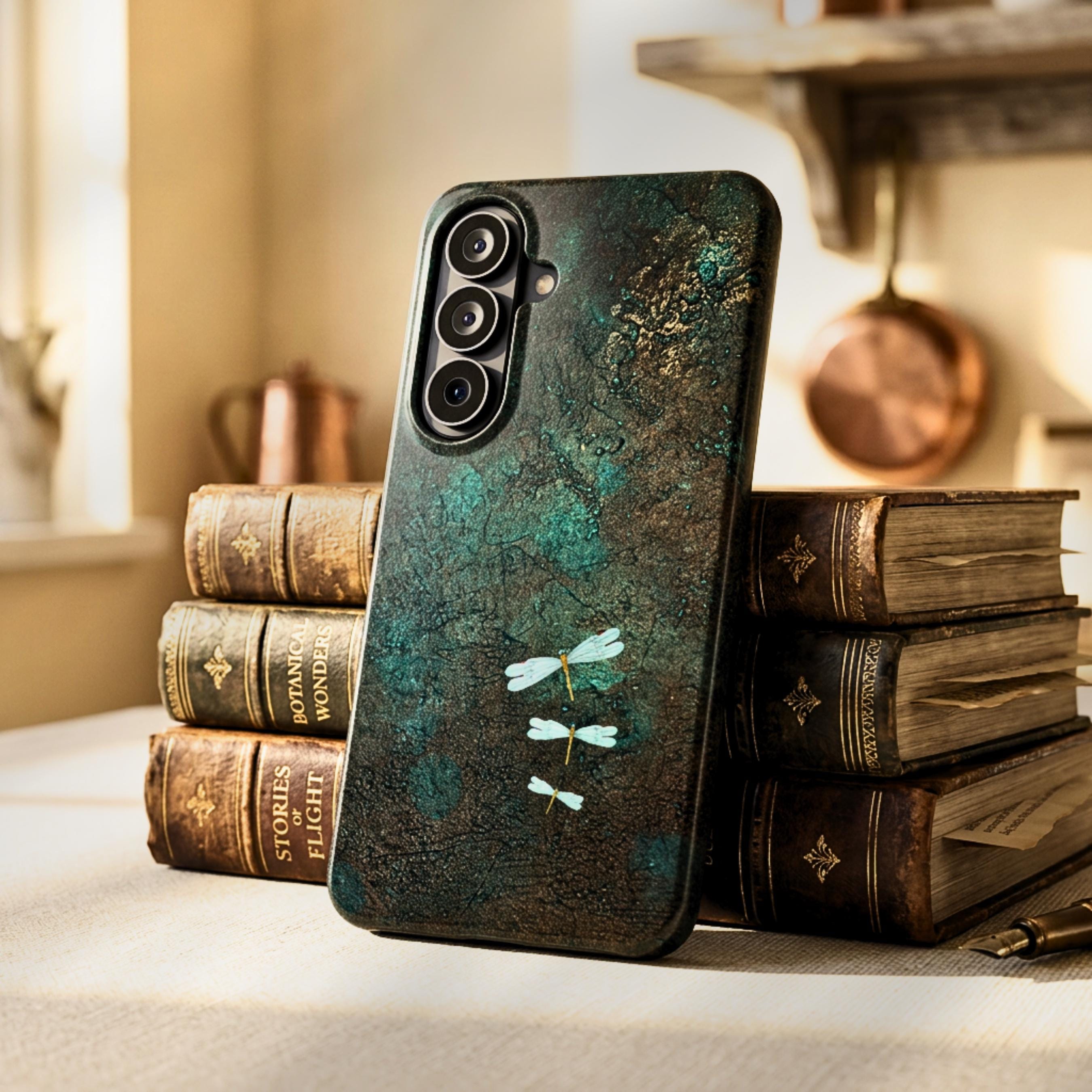 Dragonfly Phone Case | Moody Nature Dark Teal MagSafe Compatible Tough Phone Case | iPhone 17 | Samsung S26
