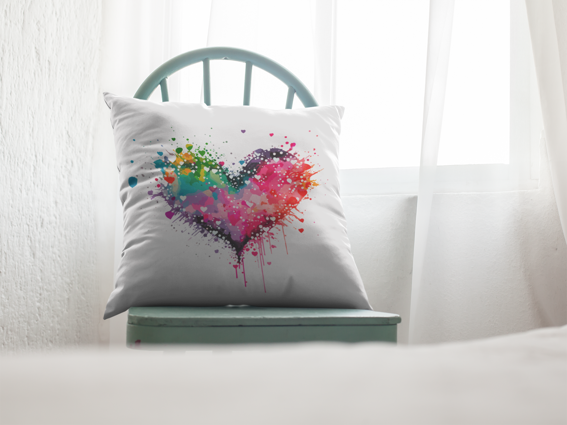 Watercolor Heart Splash Faux Suede Square Pillow