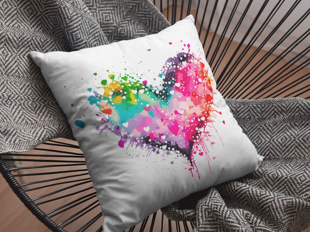 Watercolor Heart Splash Faux Suede Square Pillow